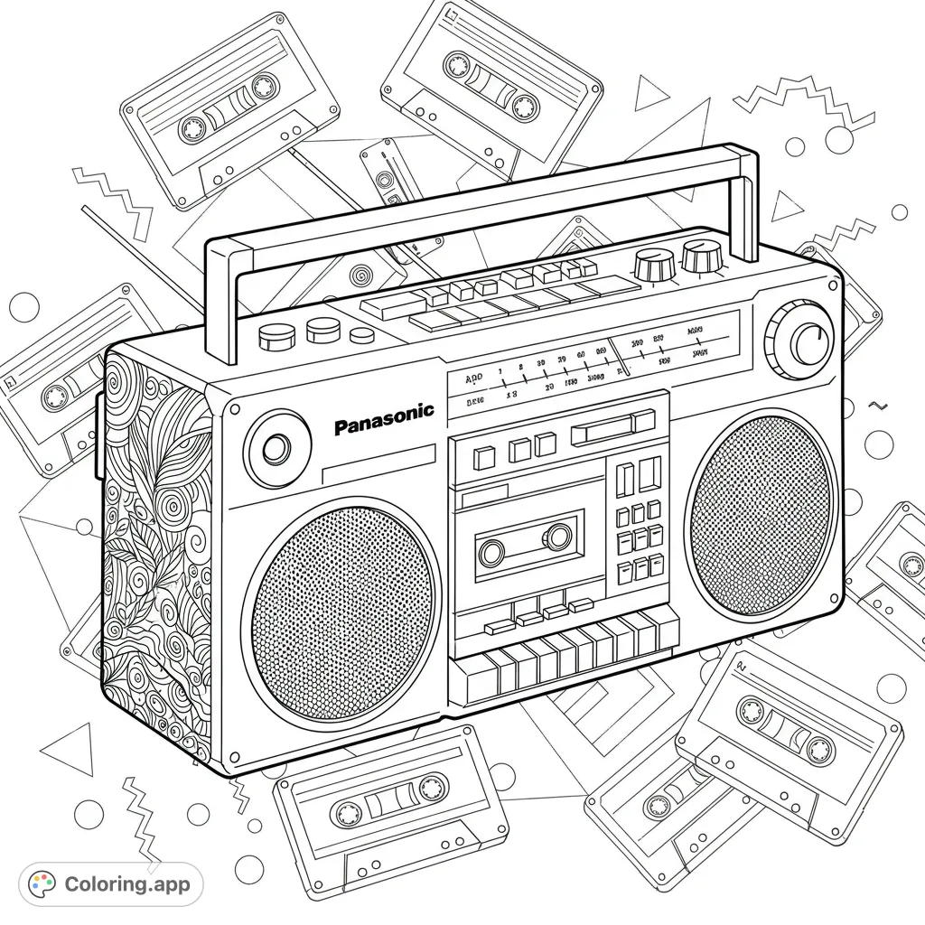 Retro Boombox Coloring Page