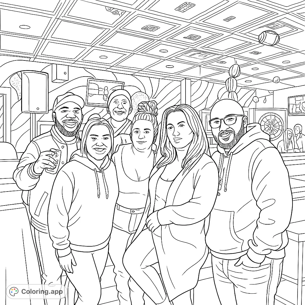 Friends at the Bar Coloring