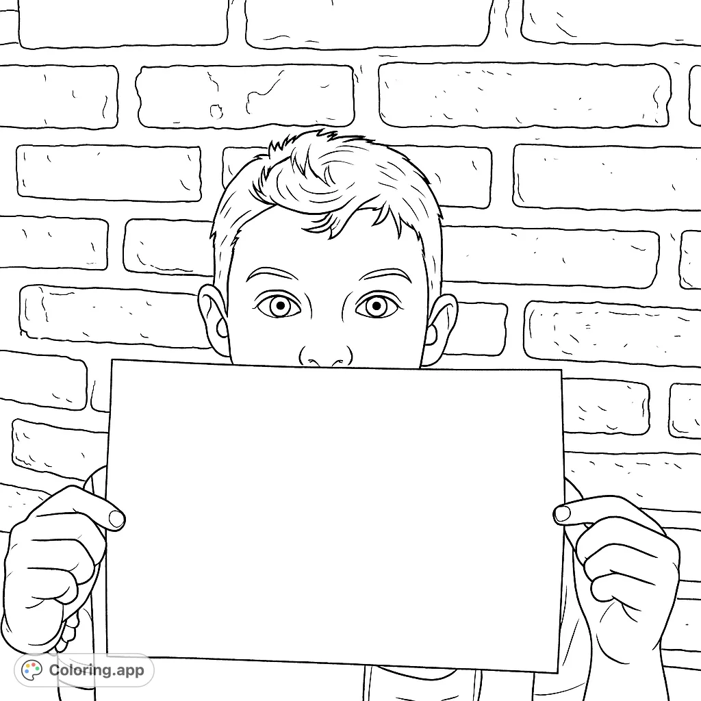 A young boy holds a blank sign, ready for your custom message or drawing. Perfect for creative expression and personalized projects.