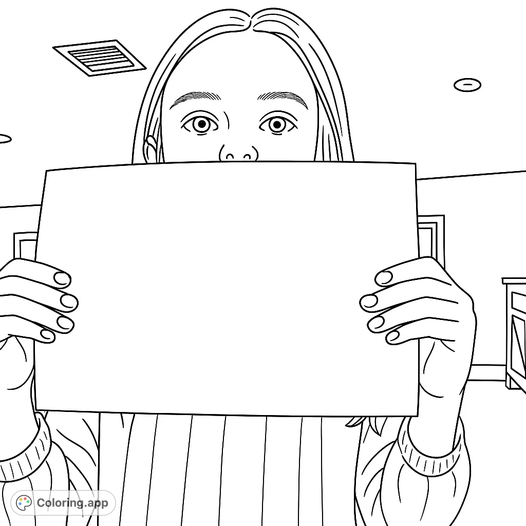 A unique customizable coloring page featuring a person holding a blank sign, perfect for personal messages or creative expression. Free printable coloring page for all ages.