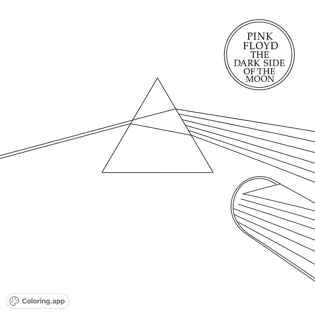 An iconic geometric light prism dispersing a vibrant spectrum, perfect for a science, music, or abstract art-themed free printable coloring page.