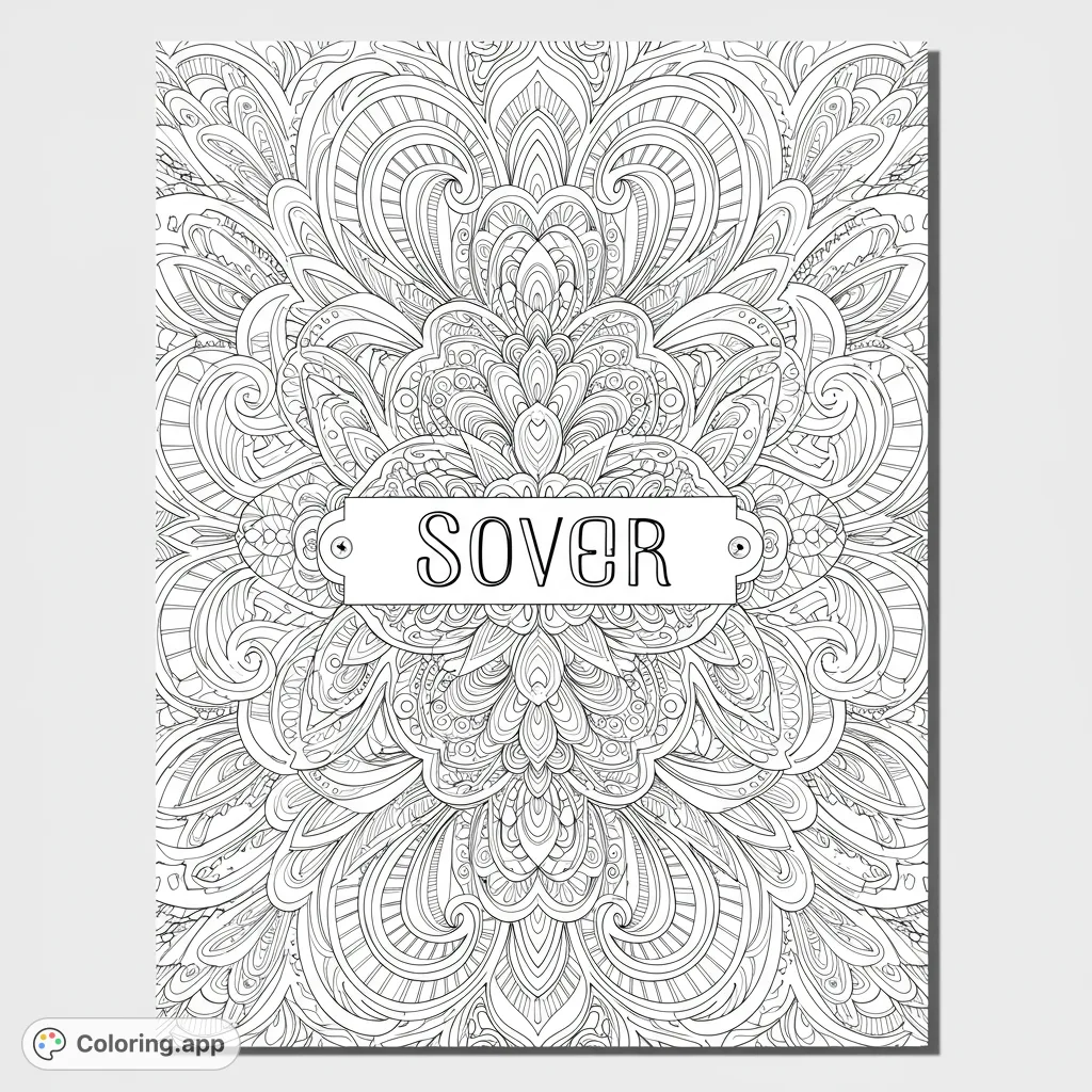 An intricate symmetrical abstract pattern coloring page, perfect for mindfulness and detailed coloring. A free printable coloring page for adults.
