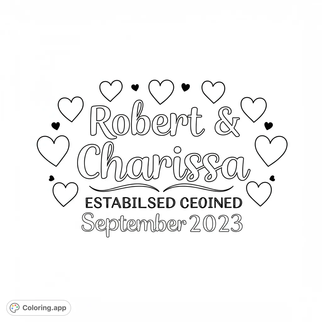 An elegant heart-themed coloring page with a central decorative design and various heart shapes. A free printable coloring page for all ages.