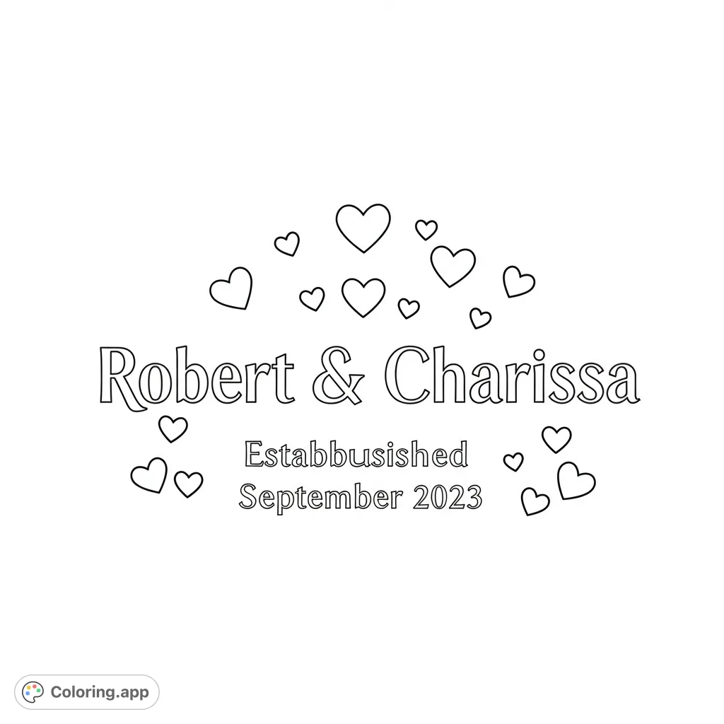 A charming love hearts coloring page featuring a central cluster of hearts surrounded by scattered smaller hearts, perfect for celebrating love and connection.