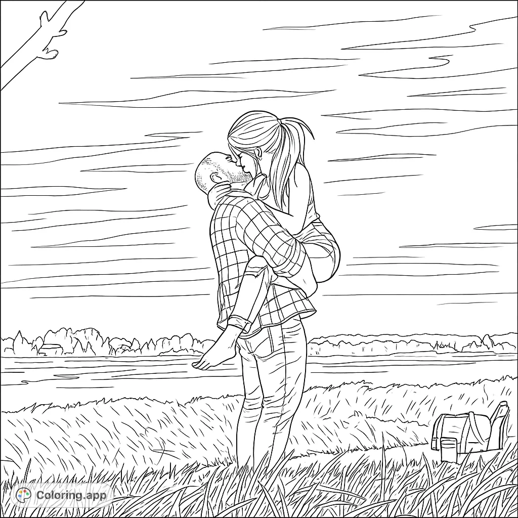 Romantic Kiss in the Field
