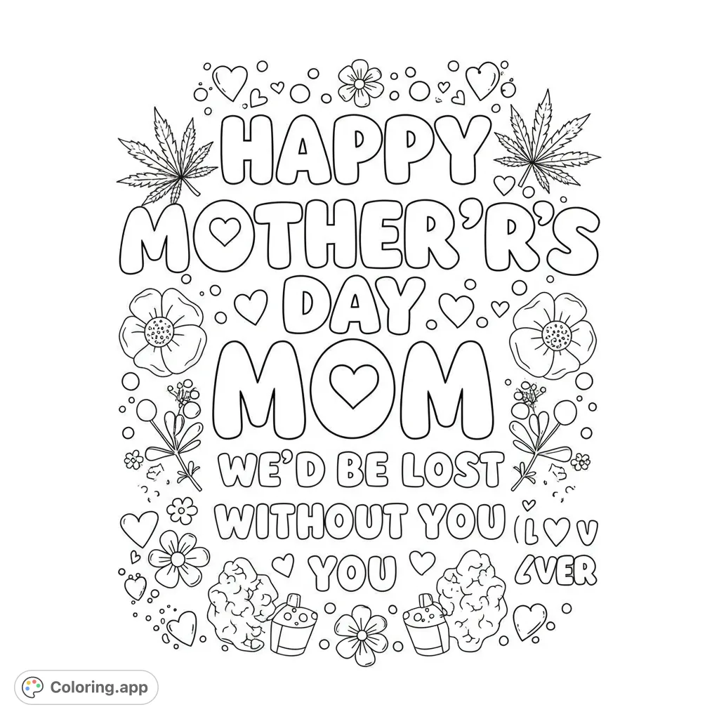 A heartfelt Mother's Day design featuring a vibrant array of flowers, hearts, and unique botanical elements, perfect for a special tribute.