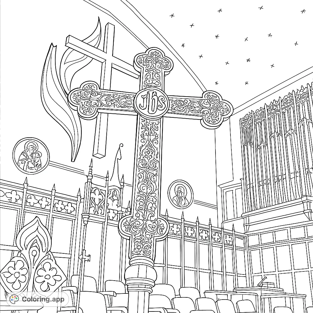 Ornate Church Interior with Cross
