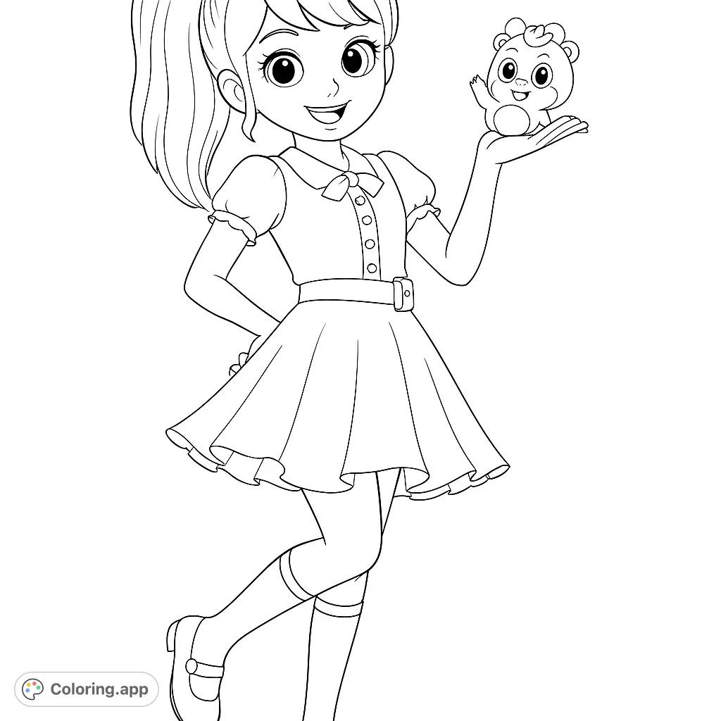 A delightful girl and her adorable pet creature, perfect for a charming coloring page. Enjoy bringing this sweet friendship to life with your favorite colors!