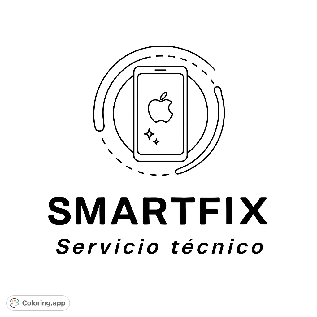 A sleek smartphone with an apple logo and sparkles, encircled by dynamic lines. A modern tech-themed free printable coloring page for all ages.