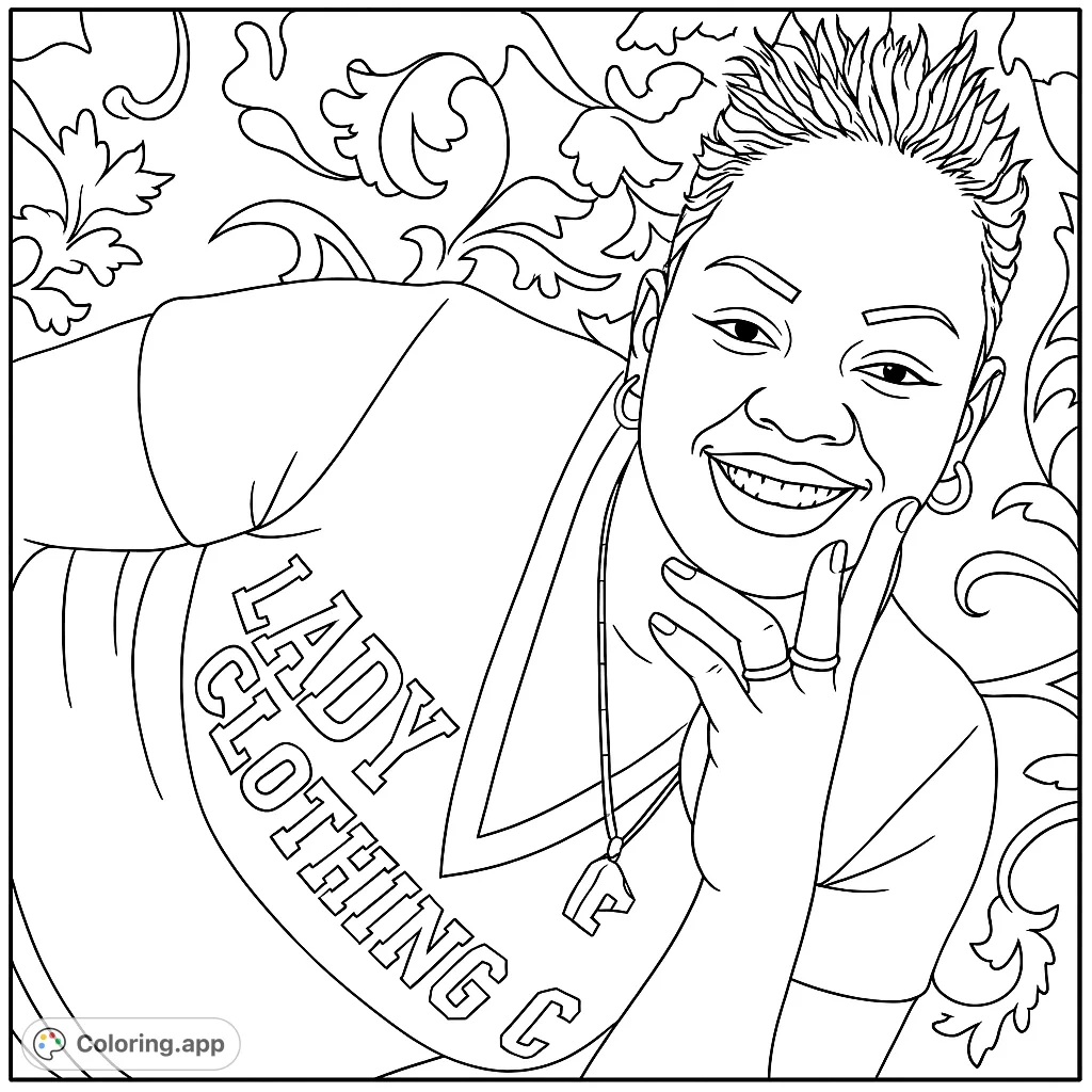 A vibrant portrait of a smiling woman with spiky hair and a patterned background. Perfect for personalizing with your favorite colors and creative flair.