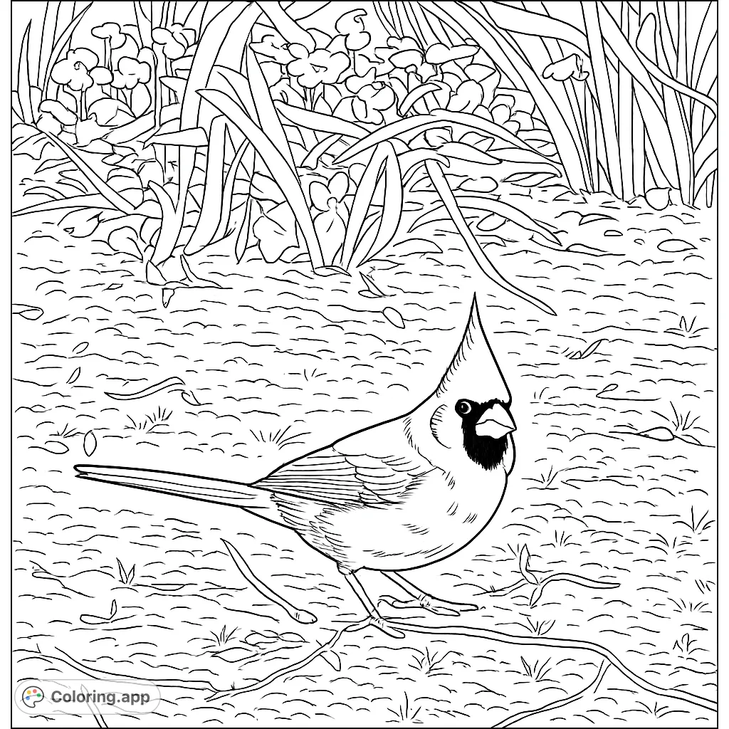 A beautiful cardinal bird stands in a vibrant garden, ready for a splash of color. Perfect for nature lovers and bird enthusiasts.