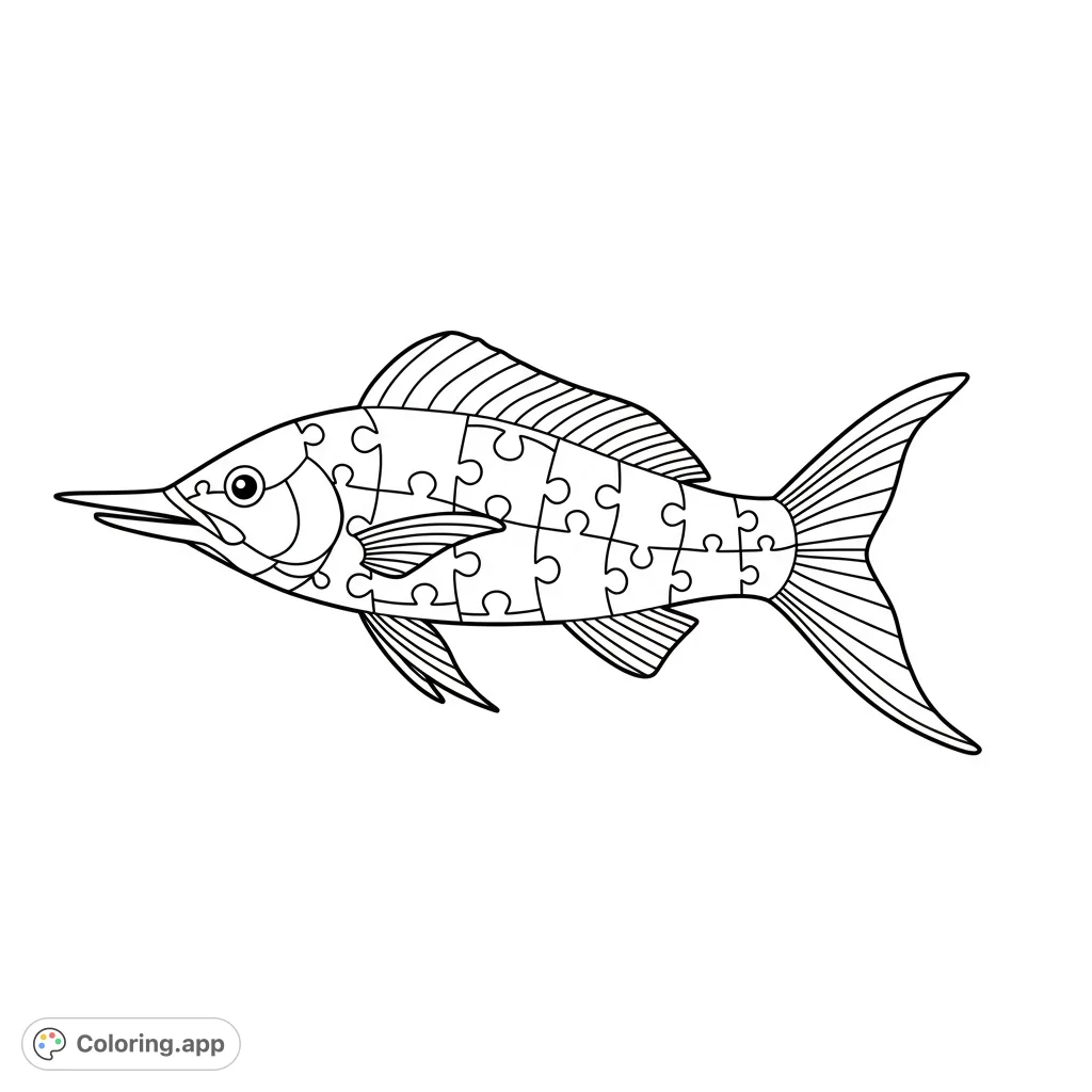 Dive into creativity with this unique puzzle marlin fish coloring page. Each piece offers a fun challenge for all ages.