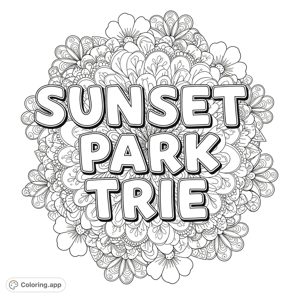 Intricate floral mandala with bold, central shapes for a unique coloring experience. A free printable floral coloring page for all ages.