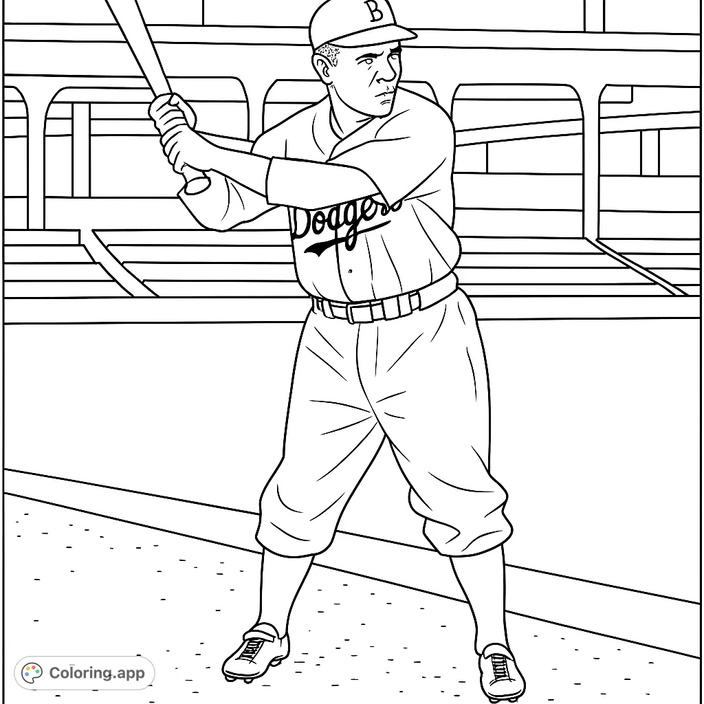 A classic baseball player in full uniform, bat ready, on the field with stadium stands in the background. Perfect for sports fans.