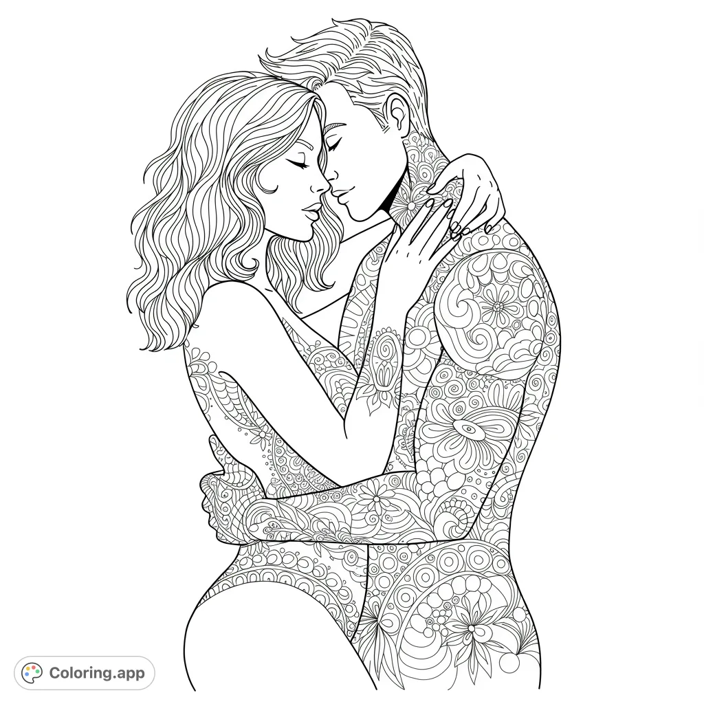Intimate Couple: Adult Coloring Page