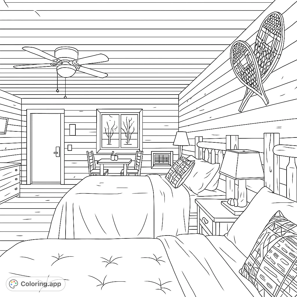 Cozy Cabin Interior Retreat - Coloring.app
