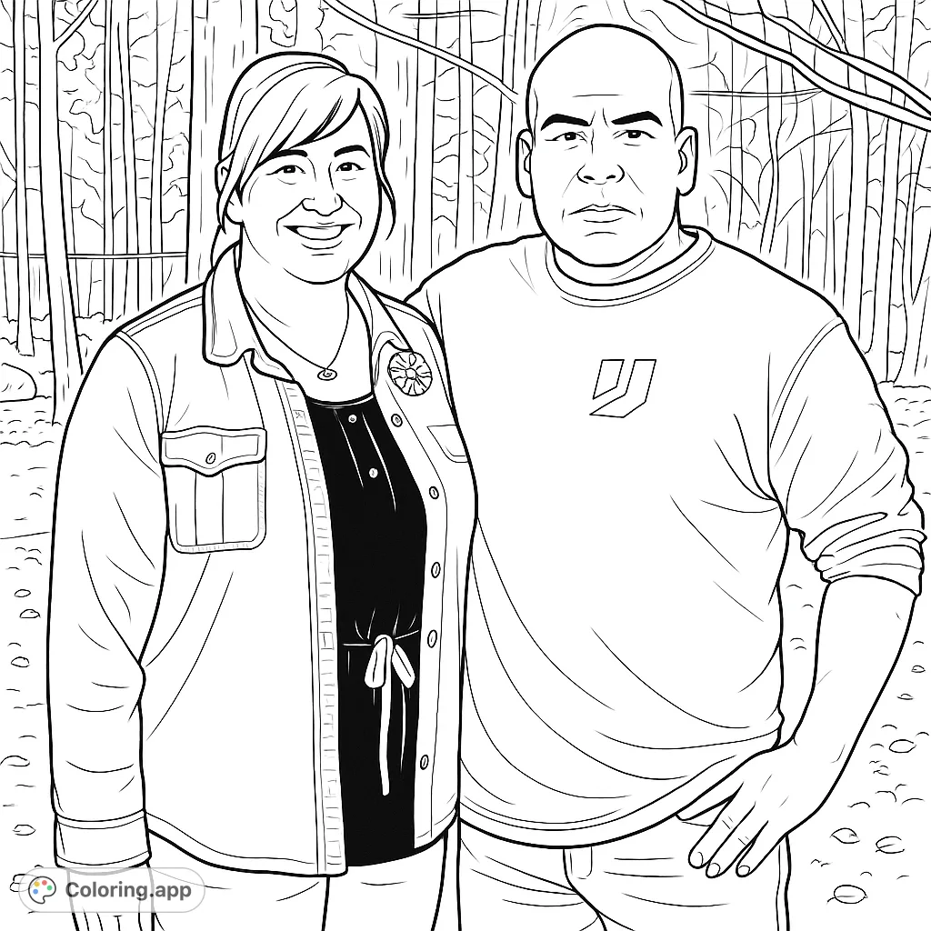 A heartwarming couple portrait in a serene forest setting, perfect for personalizing. This free printable coloring page offers a delightful experience for all ages.