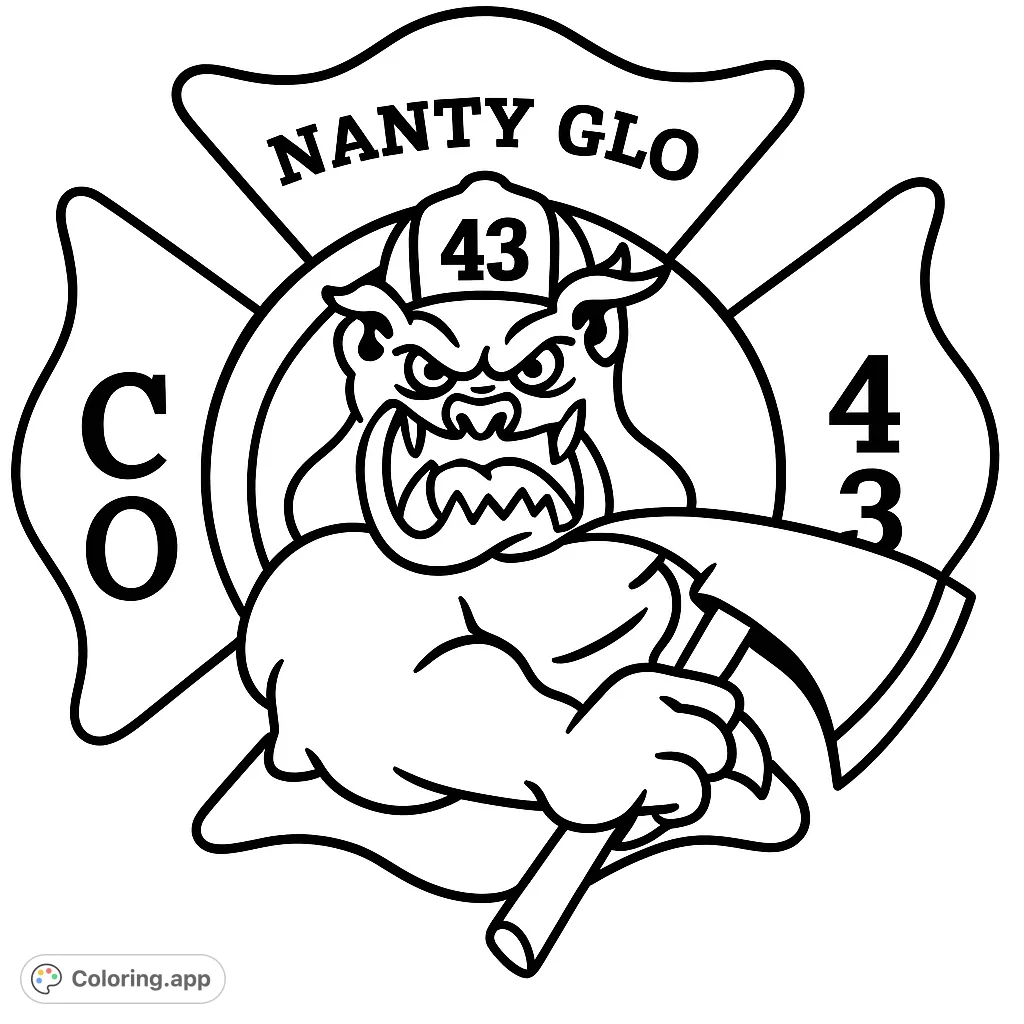 A bold firefighter bear emblem, featuring a fierce bear in a helmet holding an axe, set within a Maltese cross. Perfect for fans of heroic themes.