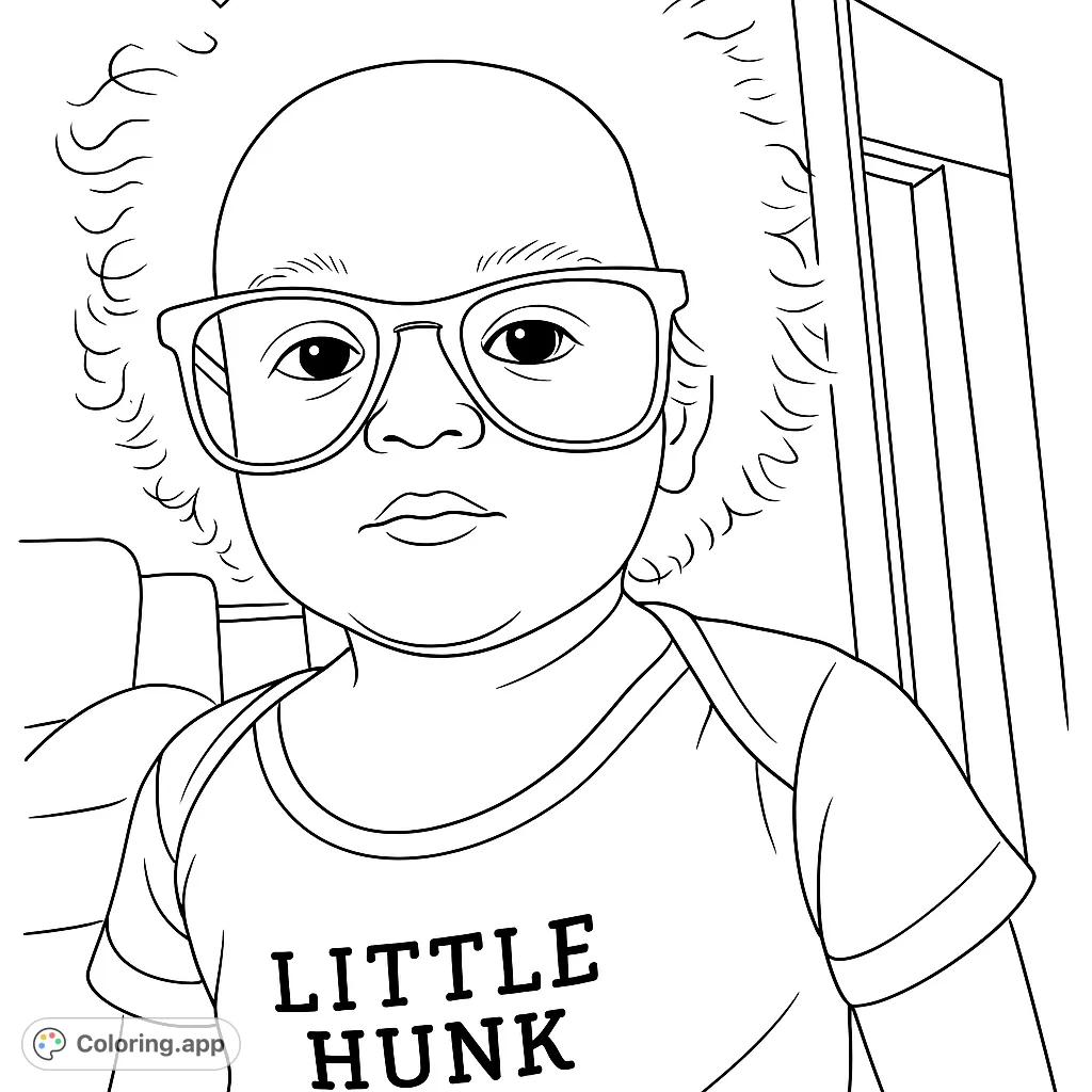 A delightful baby in stylish glasses, perfect for a free printable baby coloring page. This charming design offers simple areas for young colorists.