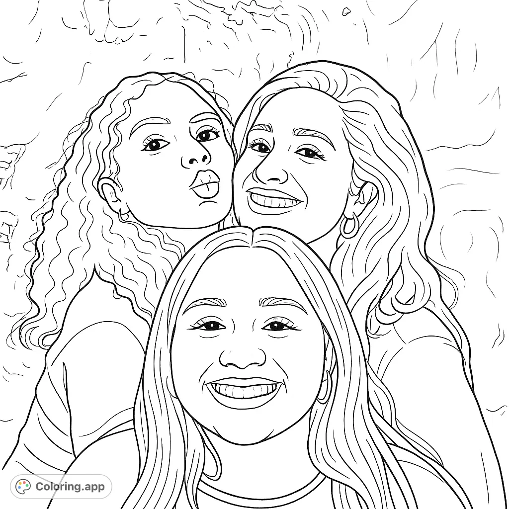 A heartwarming free printable coloring page featuring three joyful women, perfect for celebrating friendship and connection. Ideal for all ages.