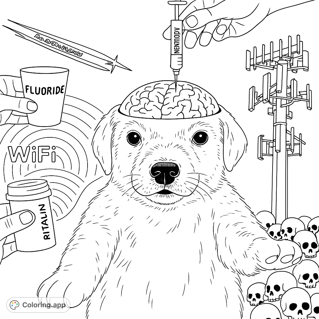 Dog Brain Conspiracy Coloring Page