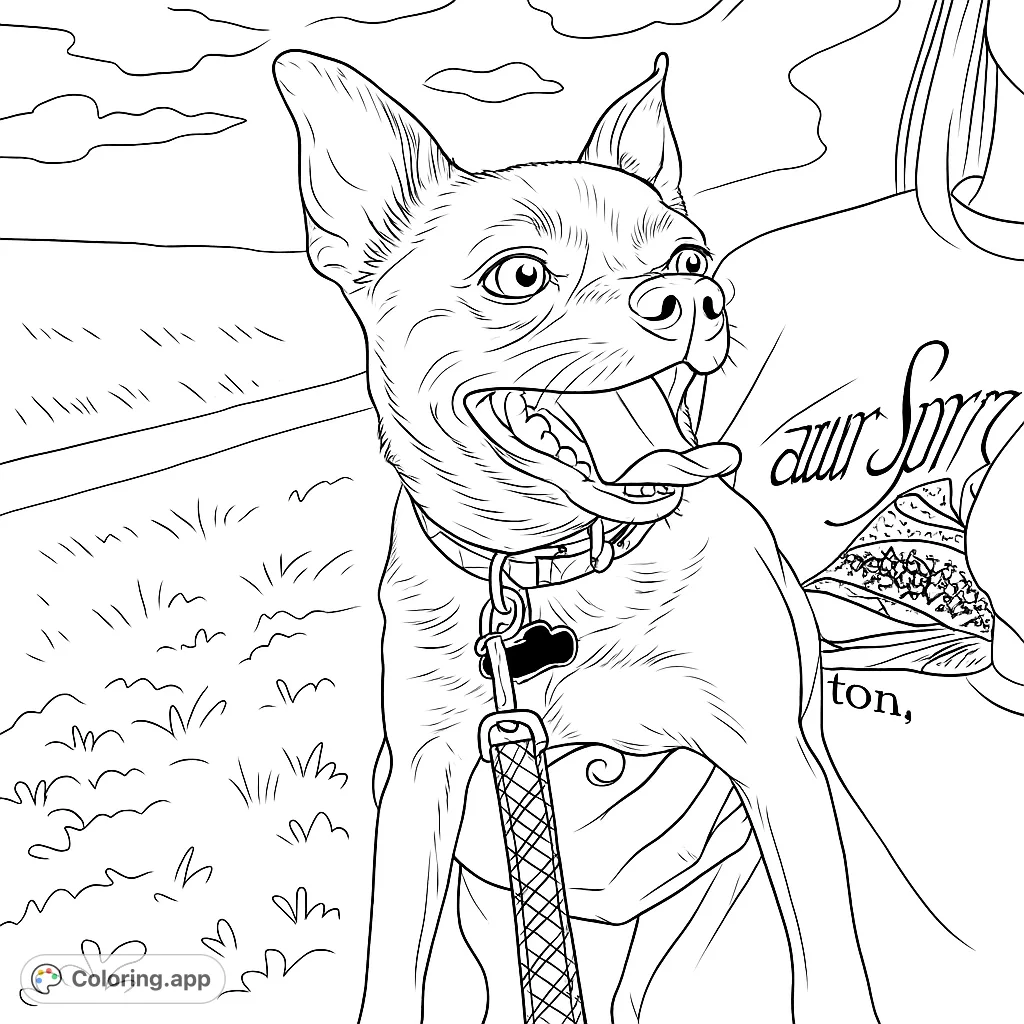 A joyful dog with a wagging tongue, ready for adventure. A delightful free printable dog coloring page for kids and adults.