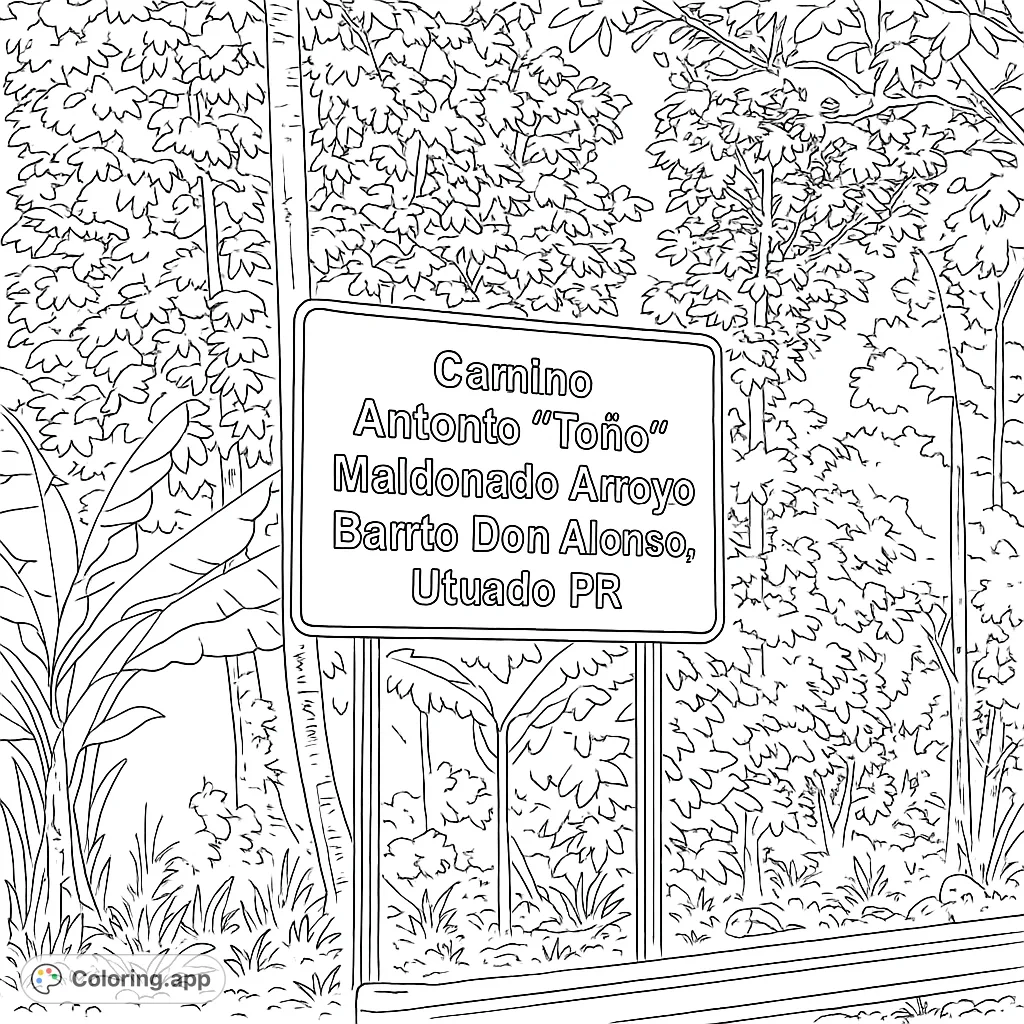 A blank road sign stands amidst a lush forest, surrounded by dense trees and tropical plants, with a guardrail in the foreground. Perfect for nature lovers.