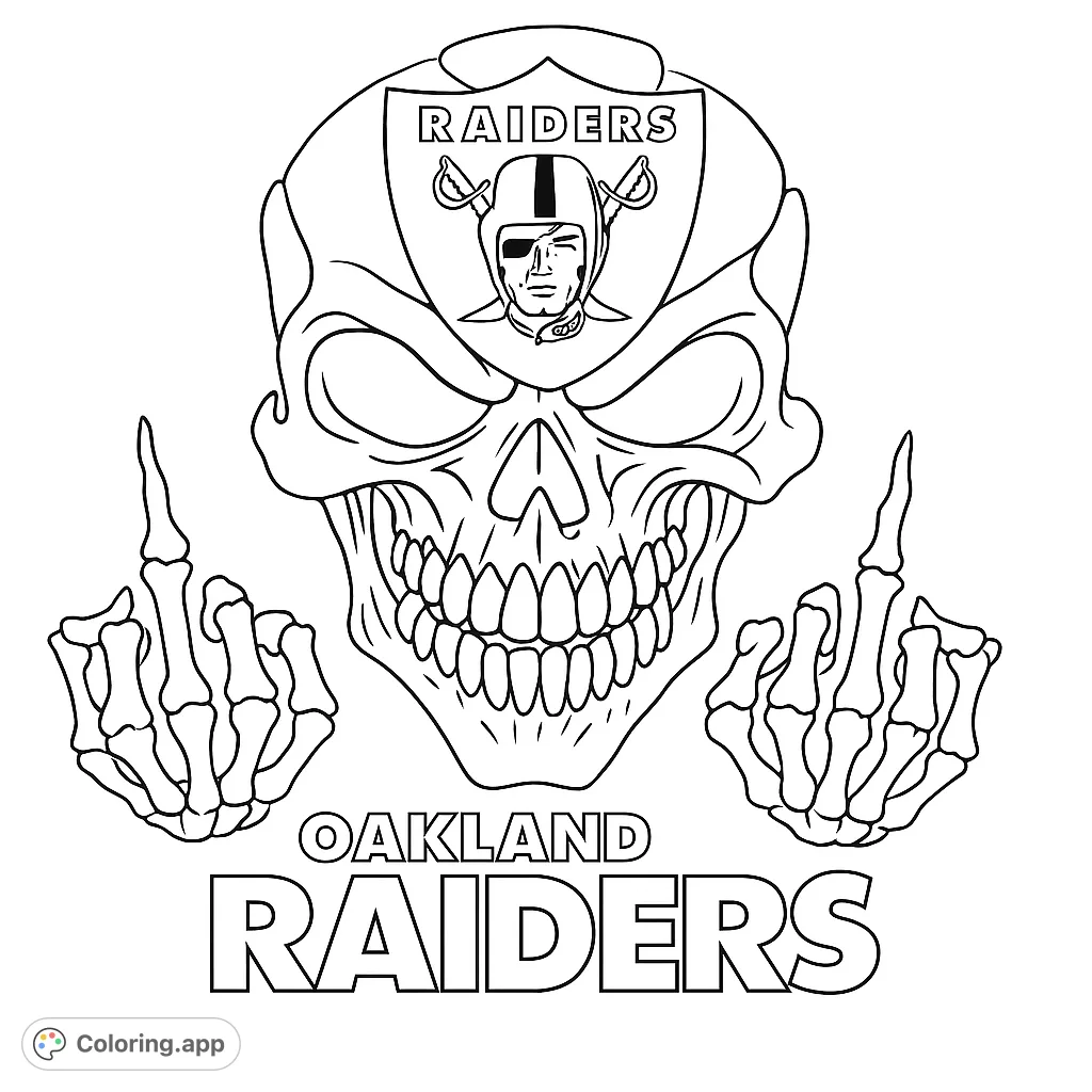 A bold skull design with skeletal hands and a fierce emblem, perfect for a powerful and edgy coloring experience.