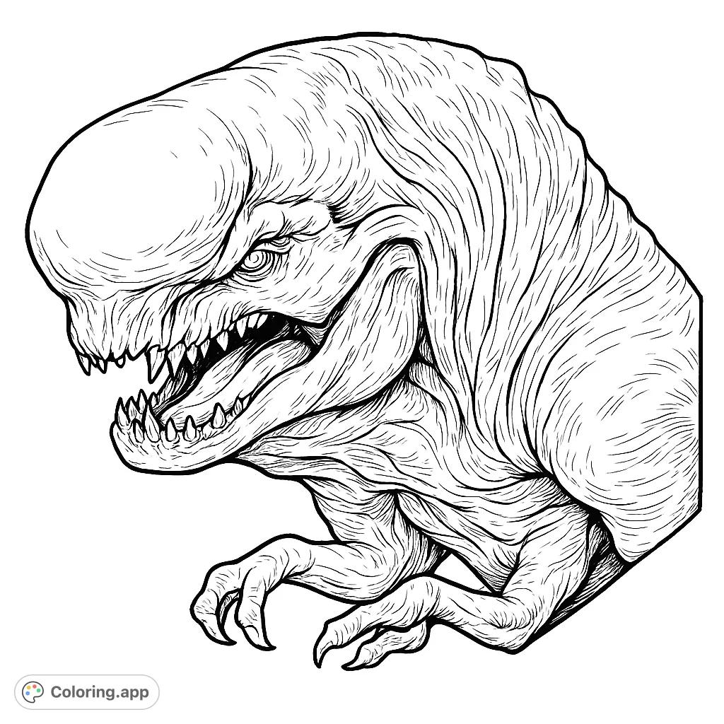 Unleash your creativity on this ferocious alien monster coloring page, featuring a detailed creature with sharp teeth and textured skin, perfect for sci-fi fans.