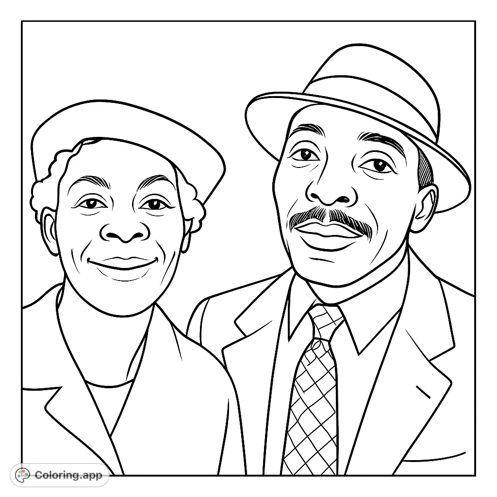 A heartwarming free printable coloring page featuring a smiling elder couple, perfect for celebrating family, history, and wisdom. Enjoy this timeless portrait.