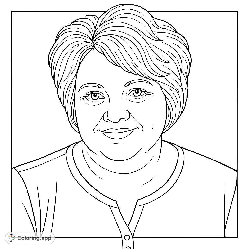 A friendly woman's portrait, perfect for personalizing with your favorite shades. Features a warm smile and detailed hair.