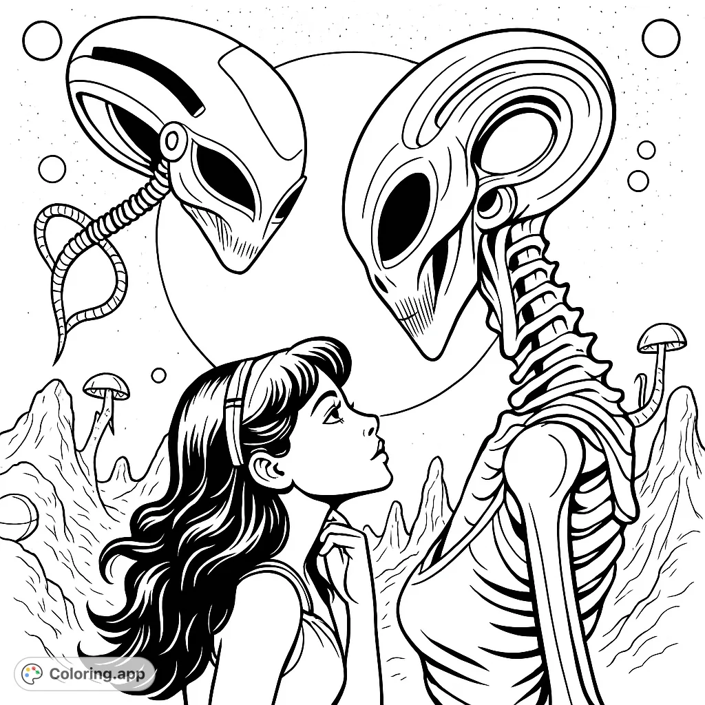 Alien Encounter Coloring Page