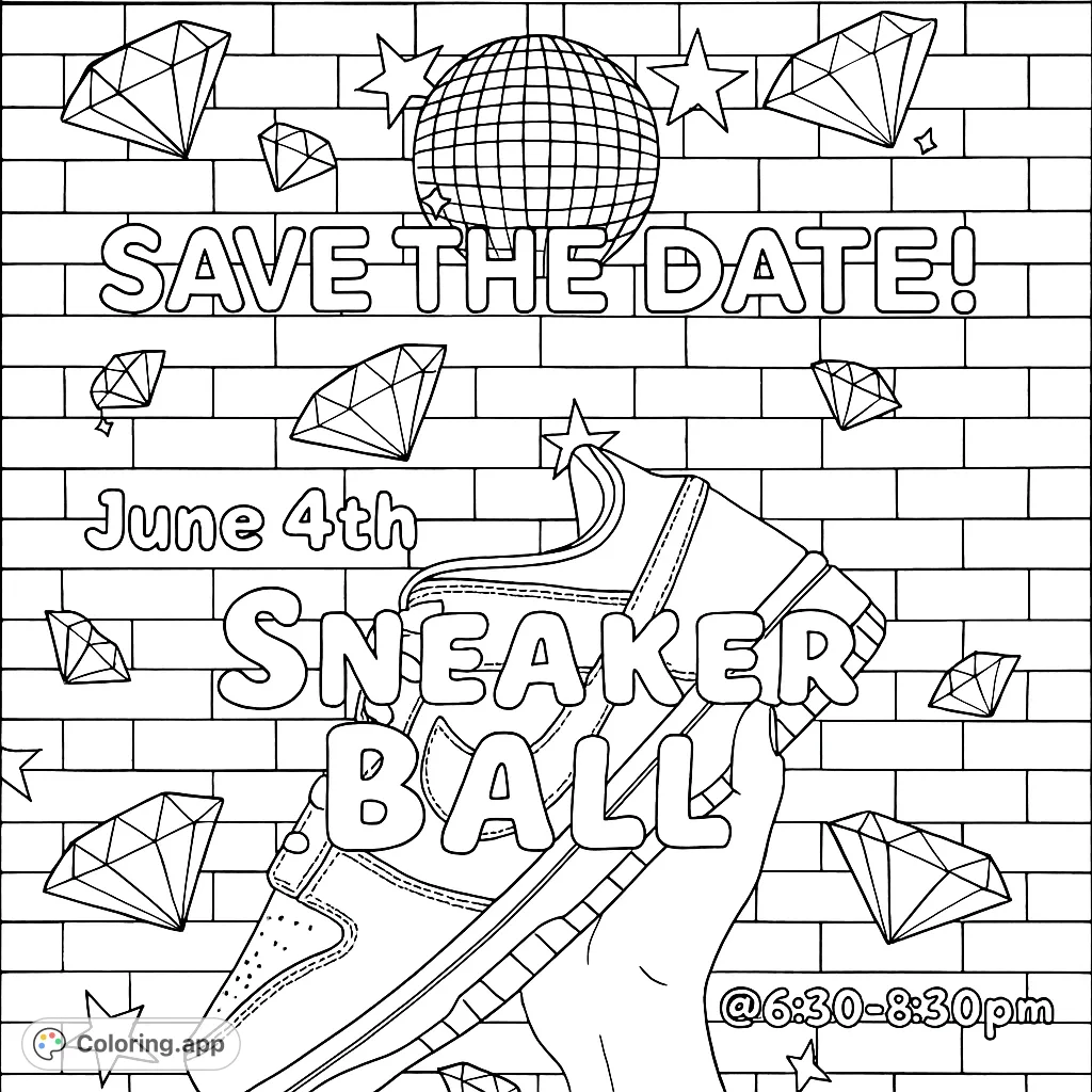 A dynamic urban party scene featuring a cool sneaker, sparkling disco ball, diamonds, and stars against a brick wall. Perfect for celebration themes.