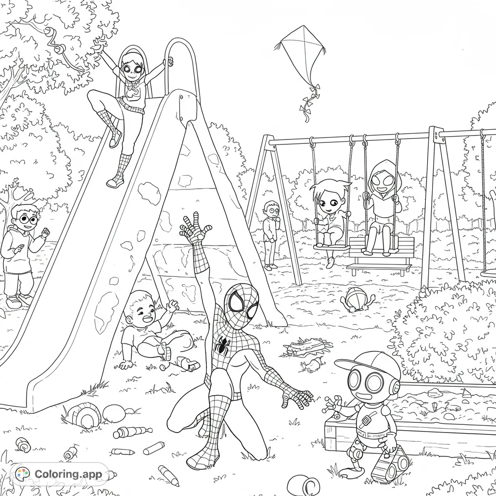 Join Young Spidey and friends as they ensure a safe and fun playground! Untangle kites, fix swings, and retrieve lost balls in this action-packed scene.