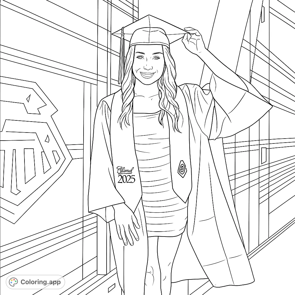 Celebrate achievement with this graduation coloring page. A smiling graduate in cap and gown, ready for vibrant colors.