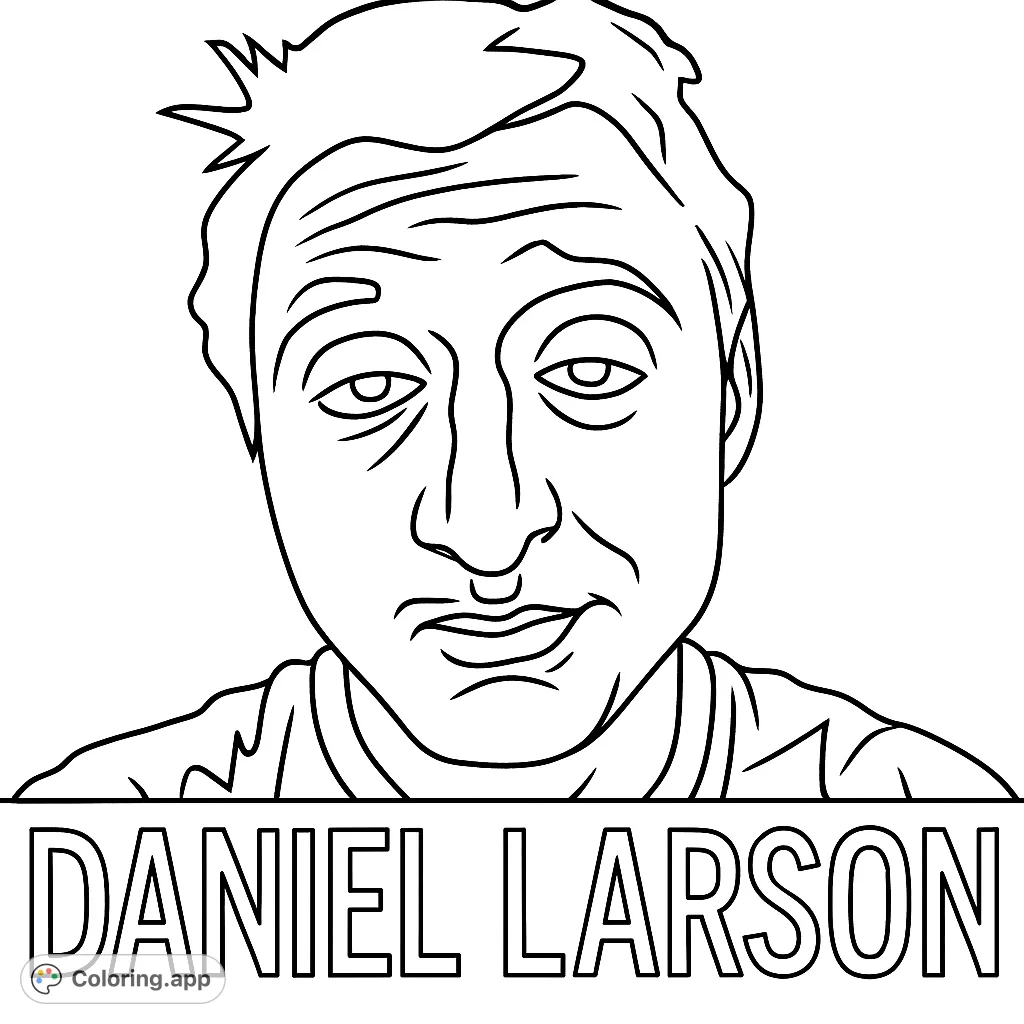 A unique stylized portrait of a man with expressive features, perfect for a creative coloring challenge. Free printable coloring page for all ages.