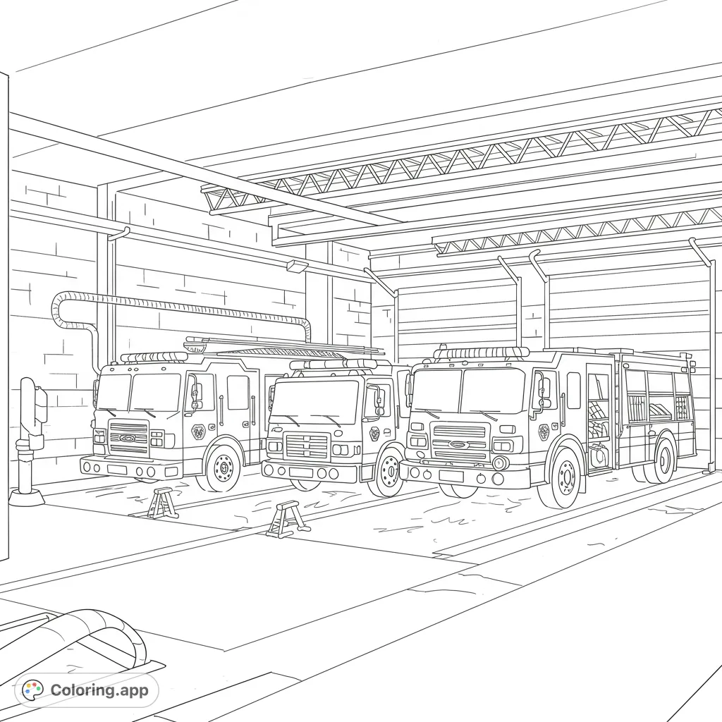 Fire Station To Color Fire Station Ready Trucks - Coloring.app