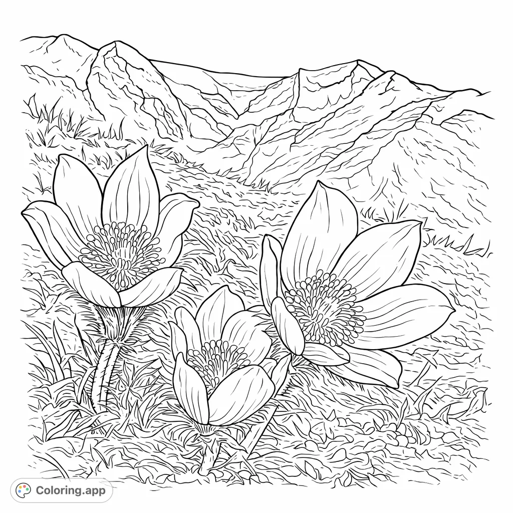 Discover these elegant mountain flowers blooming against a stunning, snow-capped alpine backdrop. A tranquil nature scene ready for your creative touch.