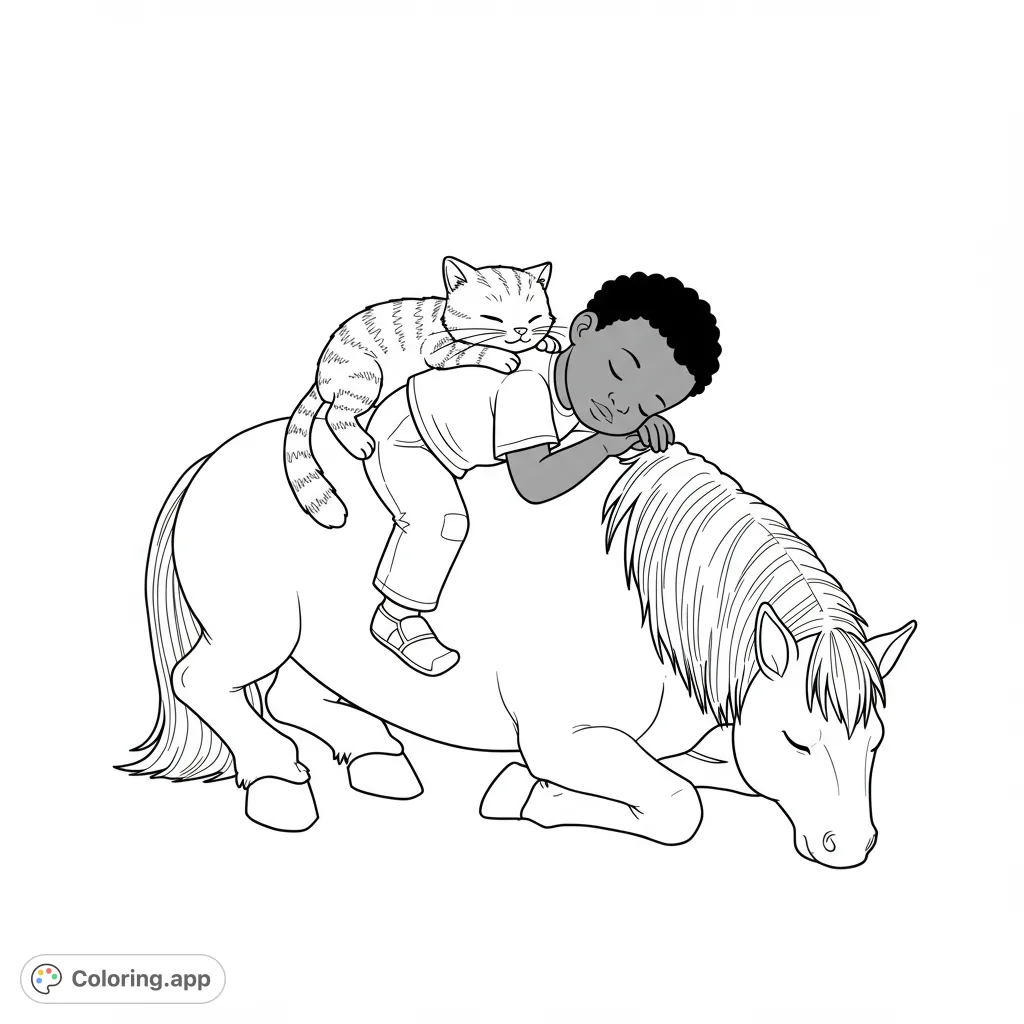Boy, Cat, and Horse: Sleepy Friends