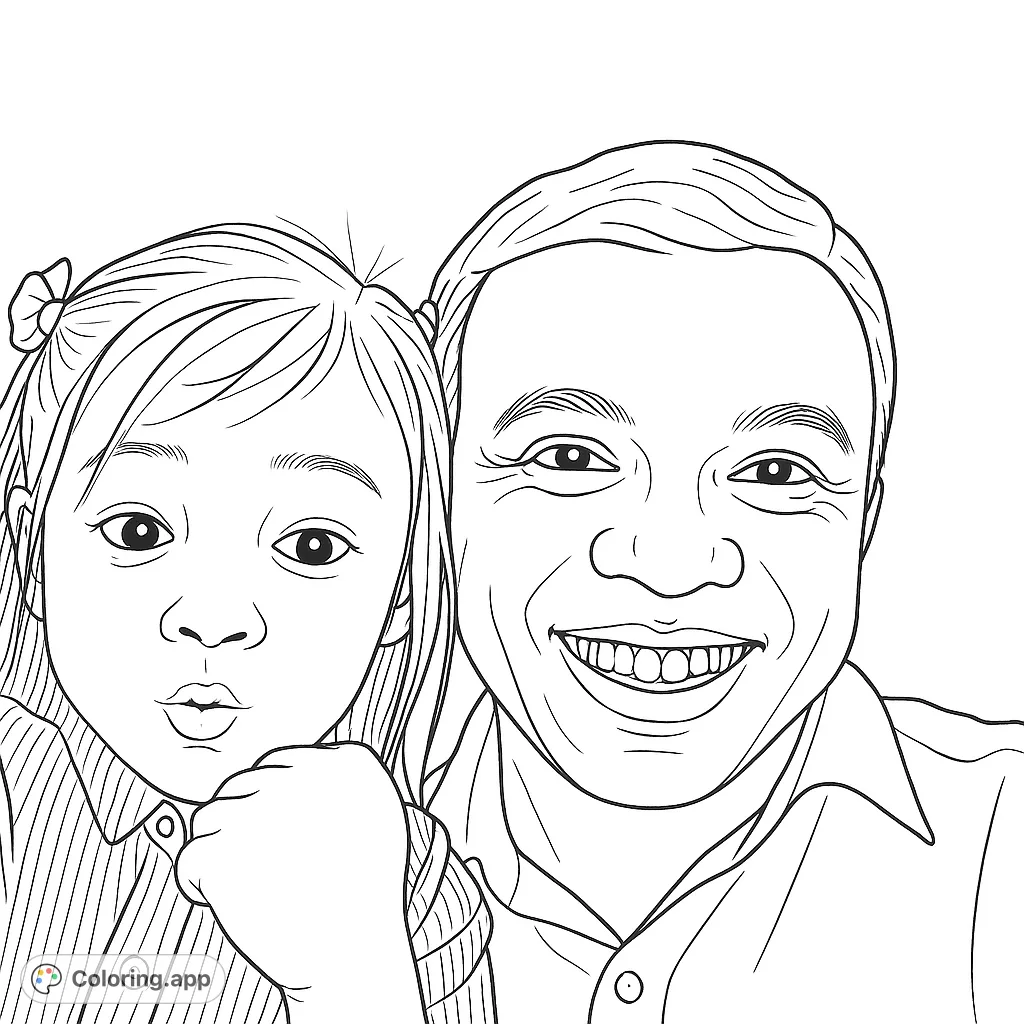 Father-Daughter Selfie Coloring Page