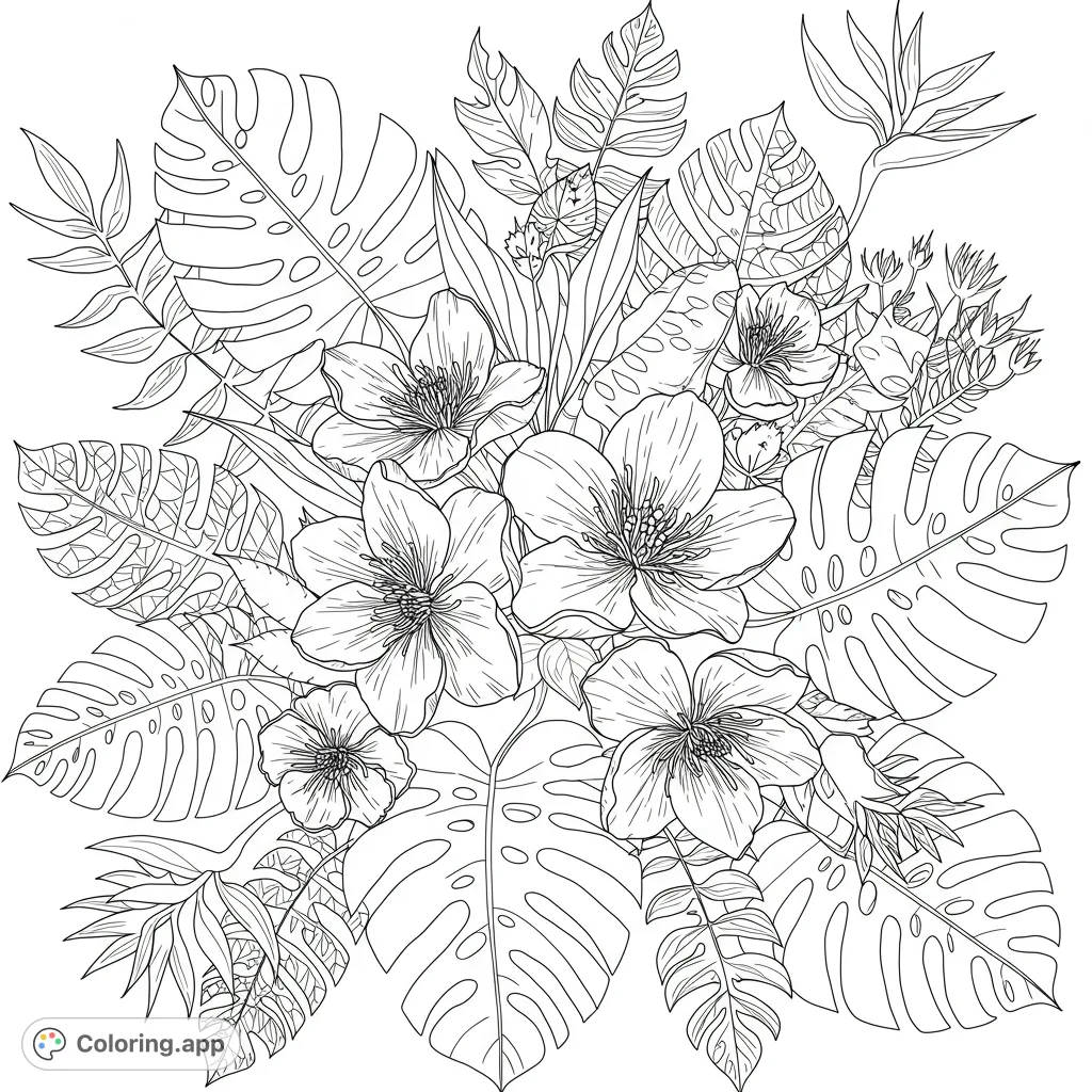 Elegant Botanical Floral Coloring Page