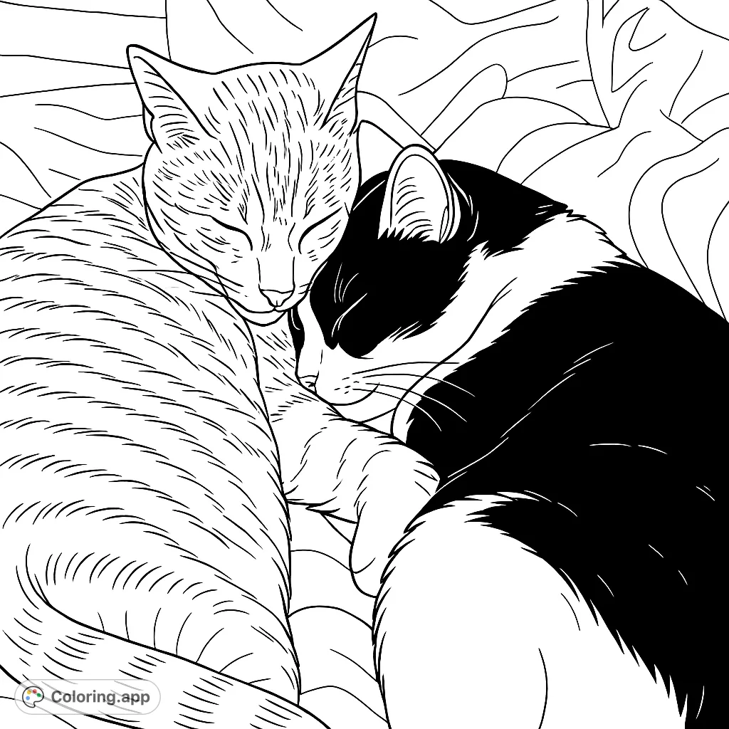 Snuggling Cats Coloring Page