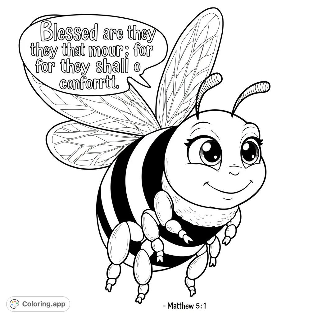 A delightful cartoon bee with big eyes and a cheerful smile, ready for vibrant colors. A free printable bee coloring page for kids and adults.