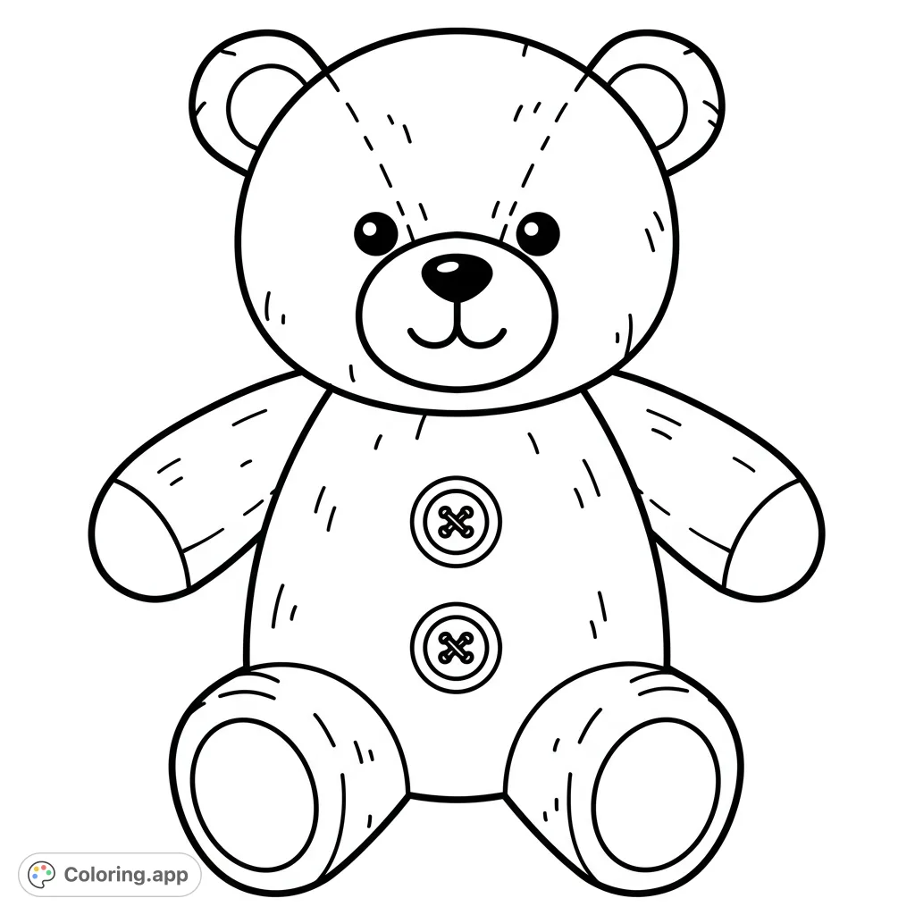 An adorable teddy bear coloring page, perfect for kids and adults. Features a cute sitting bear with button details, ready for your creative colors.