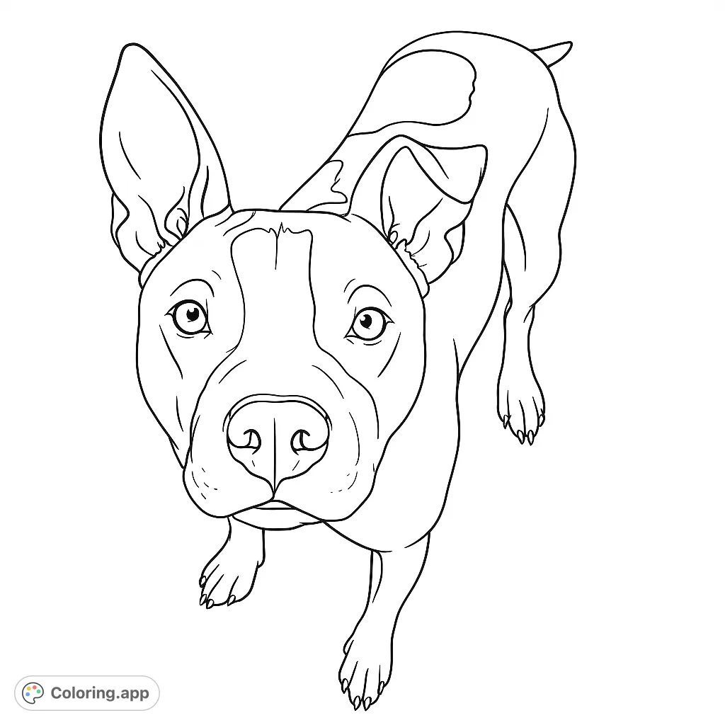 A charming dog coloring page featuring a curious canine looking up with expressive eyes. Perfect for dog lovers of all ages.