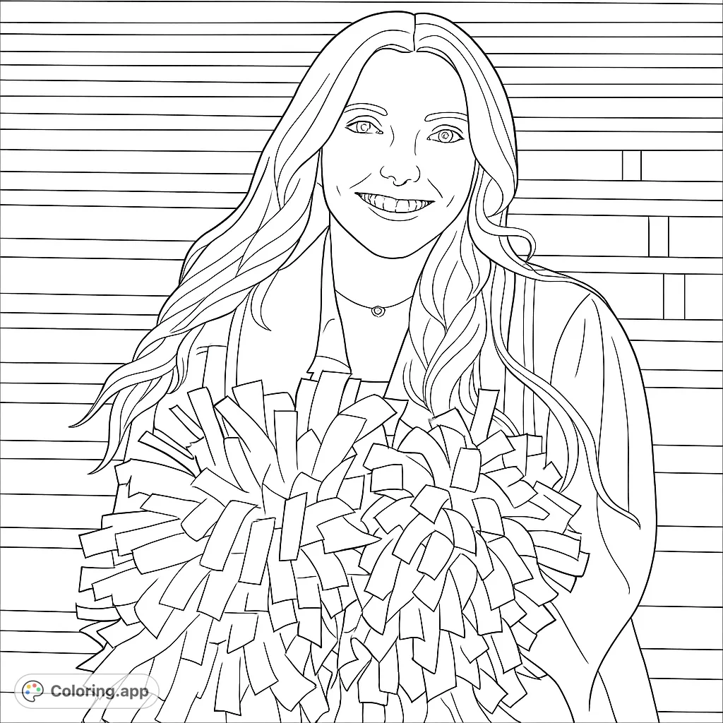 Capture the spirit of school pride with this free printable cheerleader coloring page, featuring a smiling girl holding fluffy pom-poms.