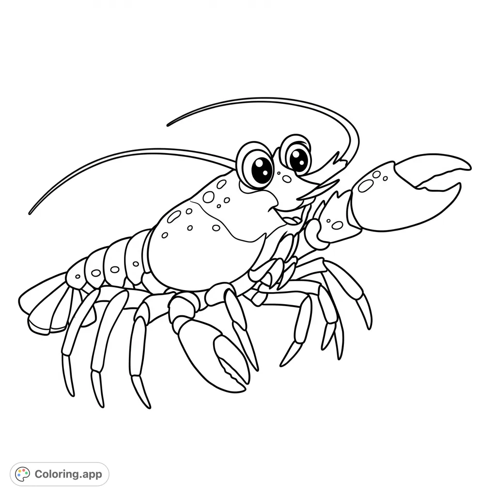 Dive into fun with this adorable cartoon lobster coloring page! Perfect for kids, featuring a friendly sea creature with big eyes and a happy smile.