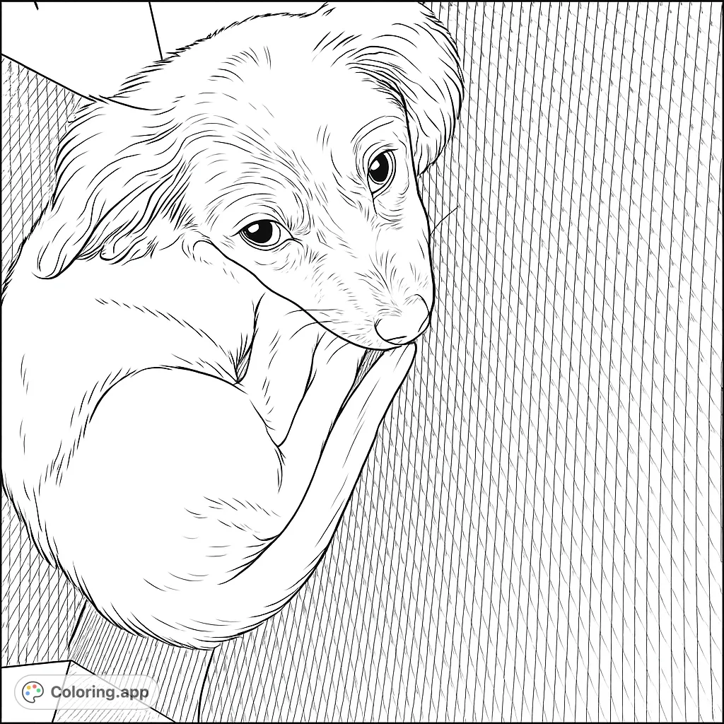 An adorable curled-up dog coloring page, perfect for pet lovers. Features a sweet puppy with expressive eyes, ready for your creative touch.