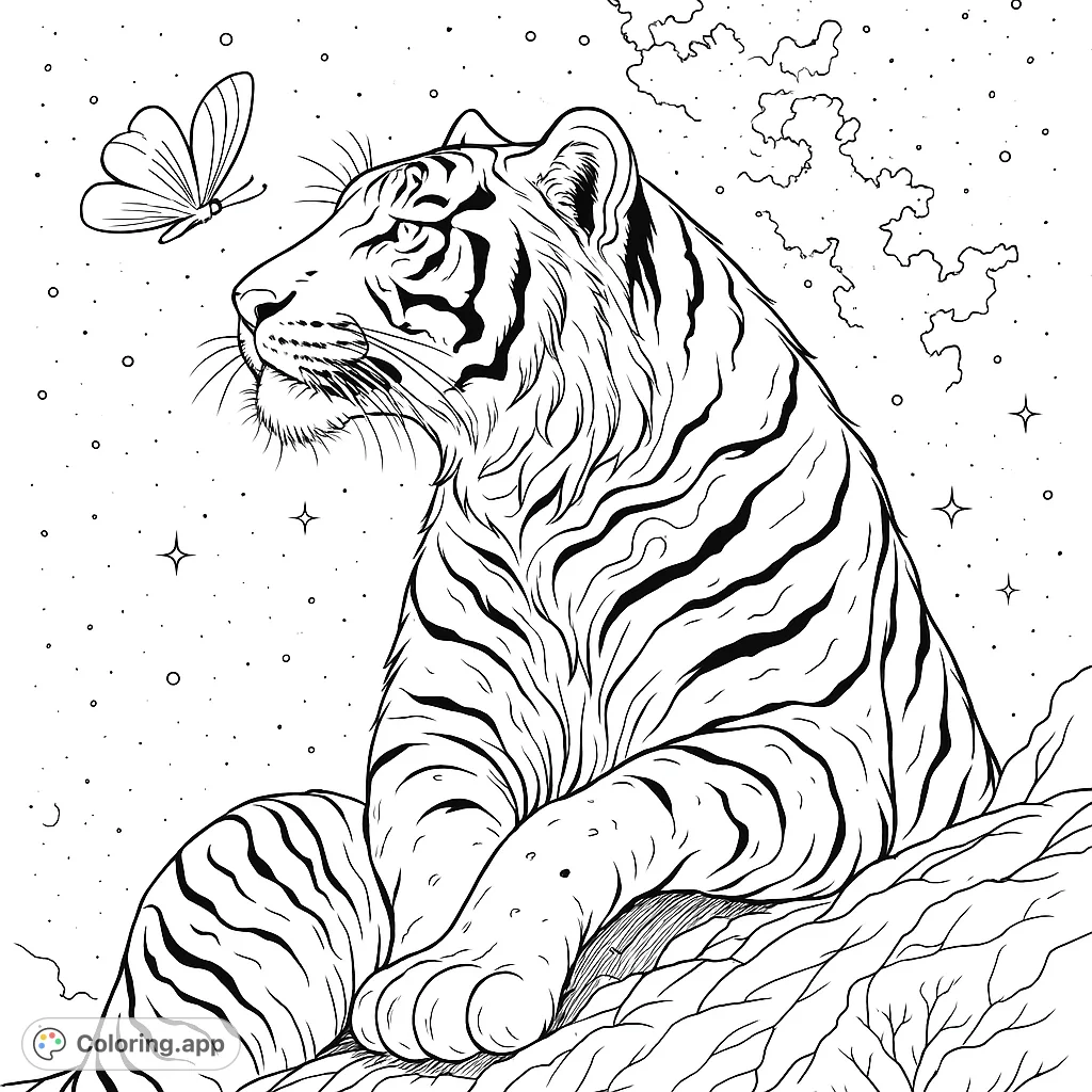 Celestial Tiger and Butterfly Scene