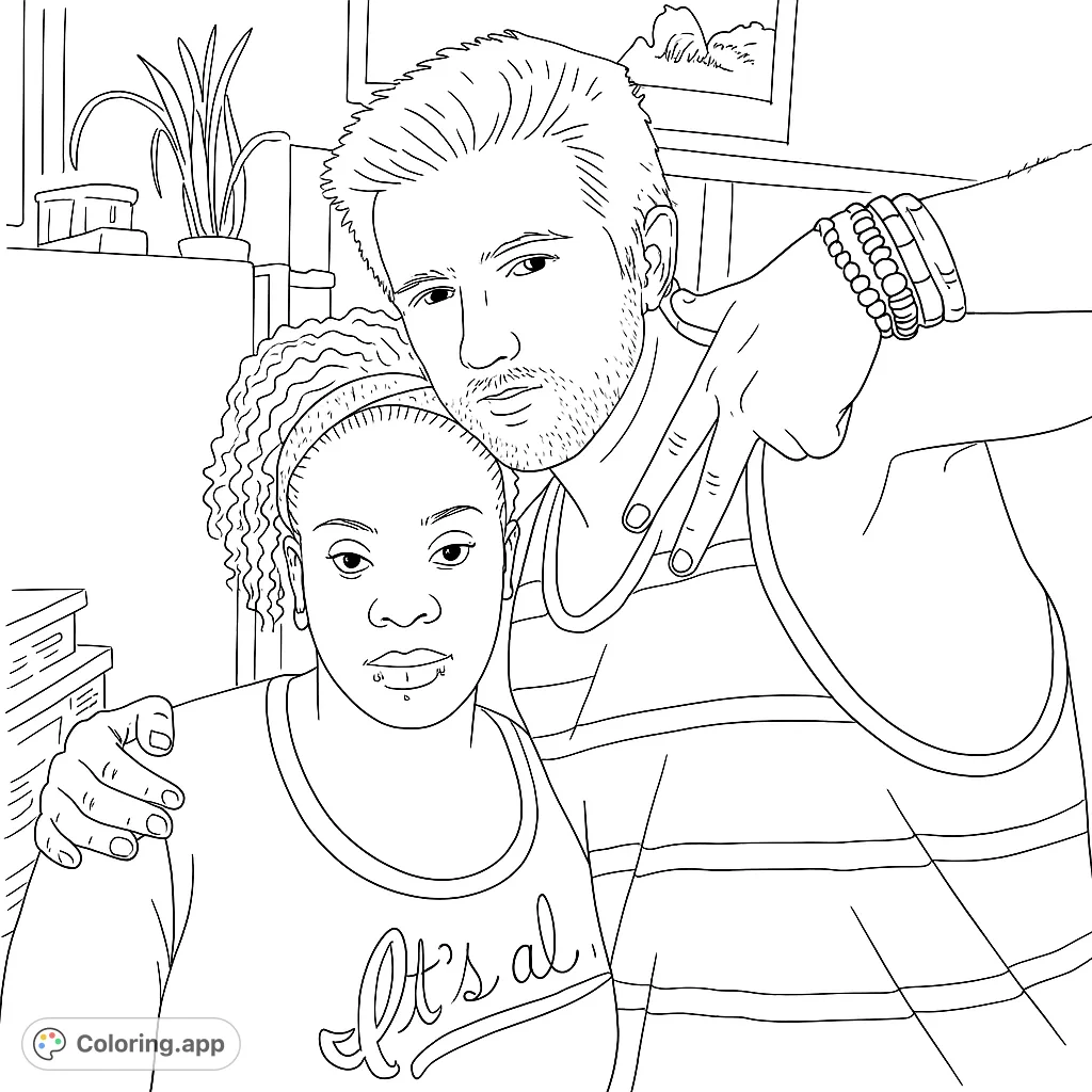A heartwarming couple portrait, perfect for a free printable coloring page. Celebrate connection and diversity with this engaging design.